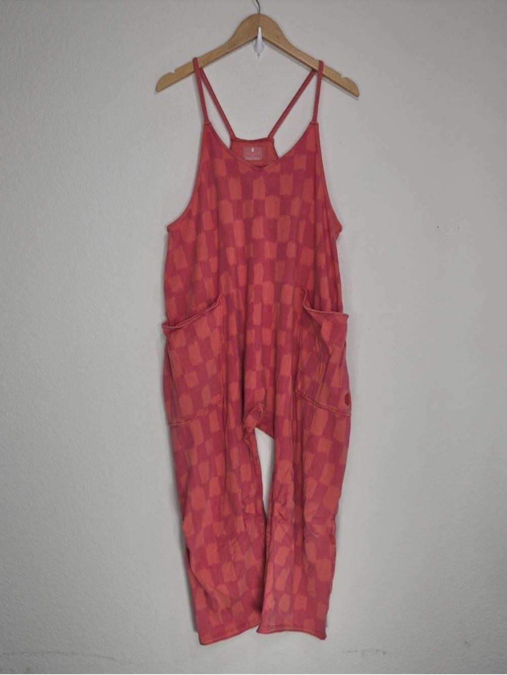 Free People Movement Hot Shot Jumpsuit Printed Check Orange Pink Size S Womens